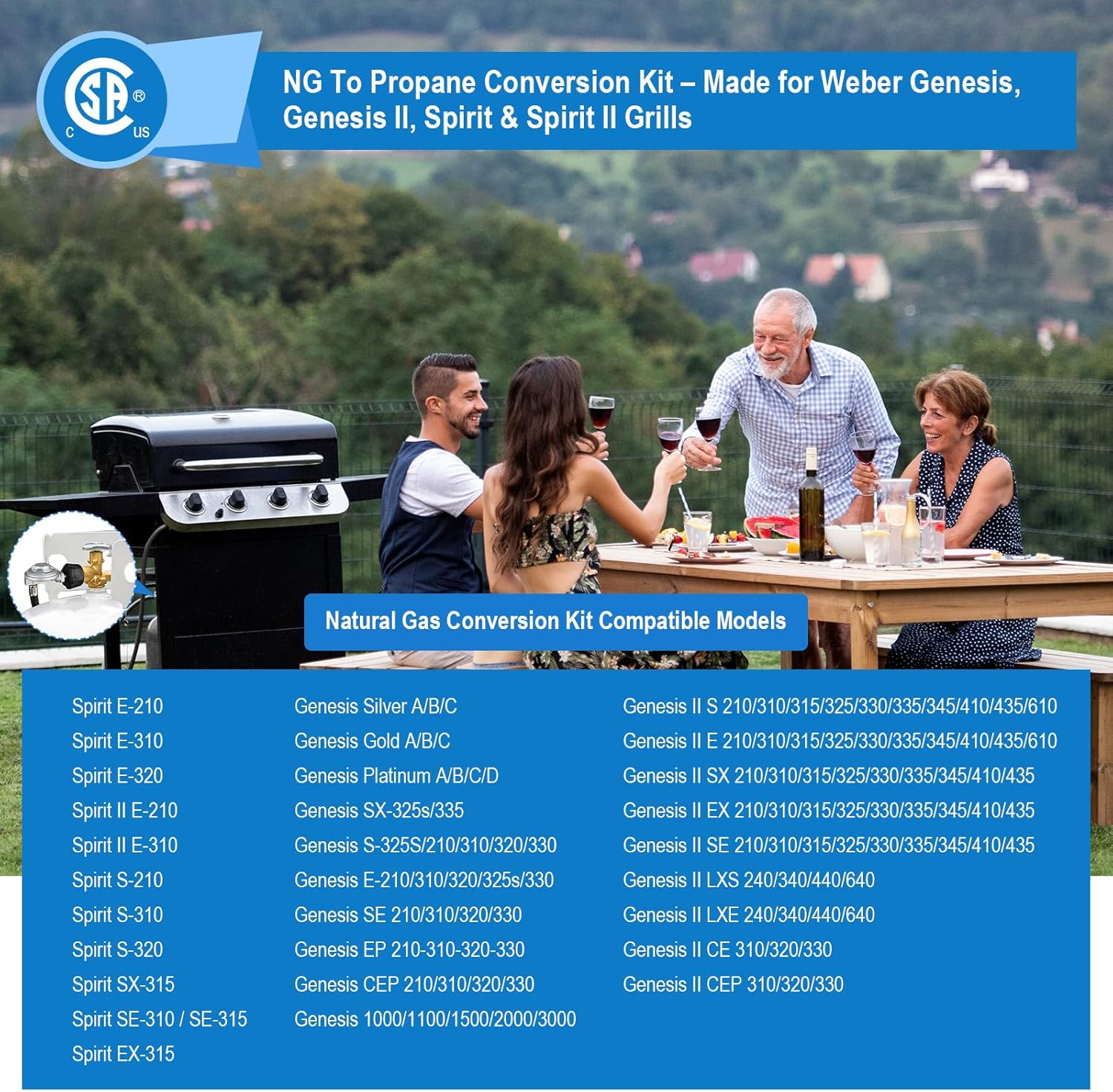 Natural Gas to Propane Conversion Kit for Weber Genesis/Weber Spirit Series Grills,Fits Genesis/Genesis II/Spirit/Spirit II Models-5FT Regulator Hose for Weber Grills,26 Orifices,3/8”Fittings,Tools.