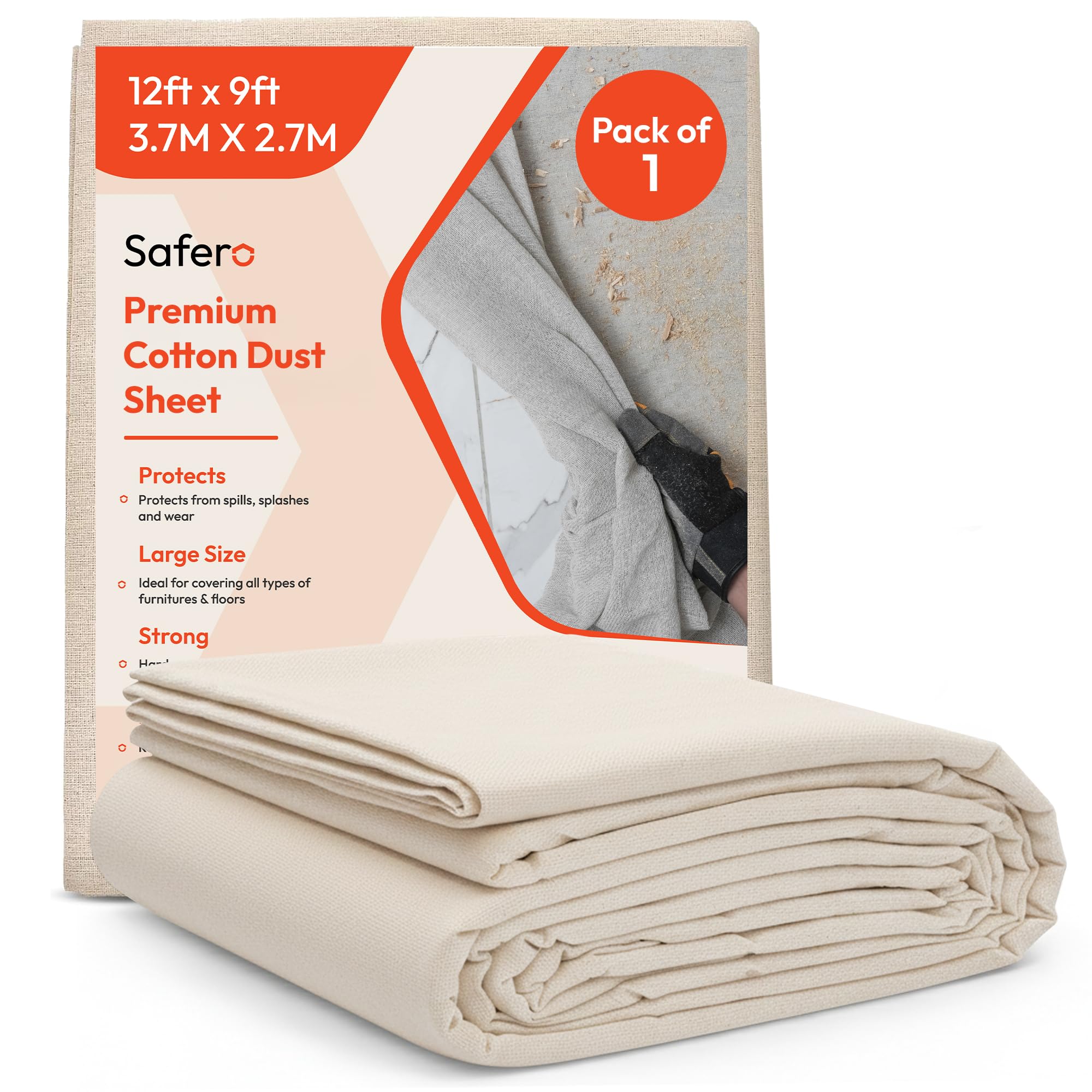 Premium Cotton Dust Sheets for Decorating & Painting Sized 12 feet x 9 feet (3.6mx2.7m) - Drop Cloth Paint Cover Sheets for Painters, Furniture, Floor, Staircase Reusable and Washable