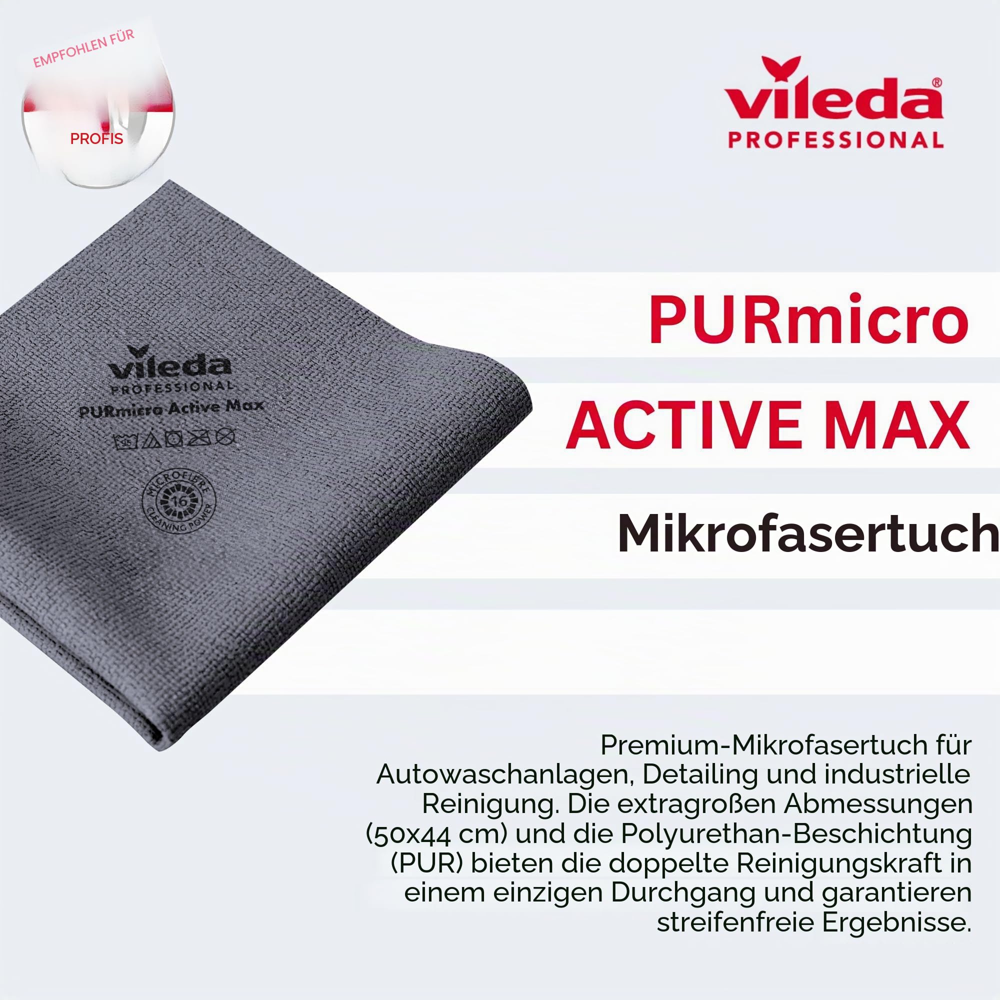 Vileda Professional Purmicro Active Max XL Waschlappen, grau, 5 Stück