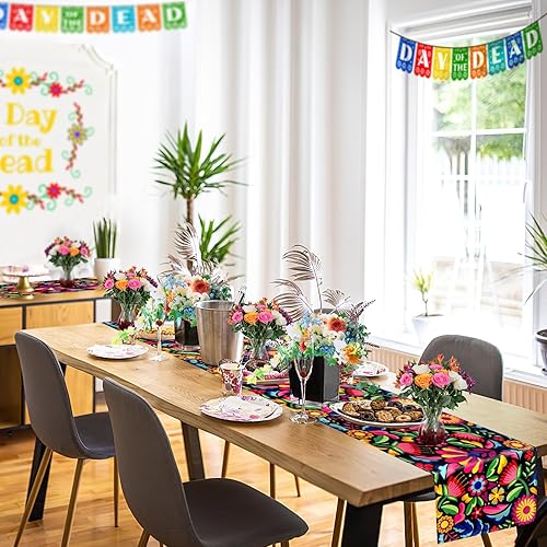 Miniatura 2 de Camino de mesa mexicano para fiesta, paquete de 5 unidades, decoración del día de los muertos, decoraciones del día de los muertos, decoraciones del
