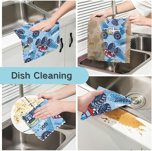 Miniatura 2 de FRODOTGV Cars Tire Mark Quality Decor Home Kitchen Towels Absorbent 6 Pack Microfiber Drying Towel Kitchen for Restaurant Table