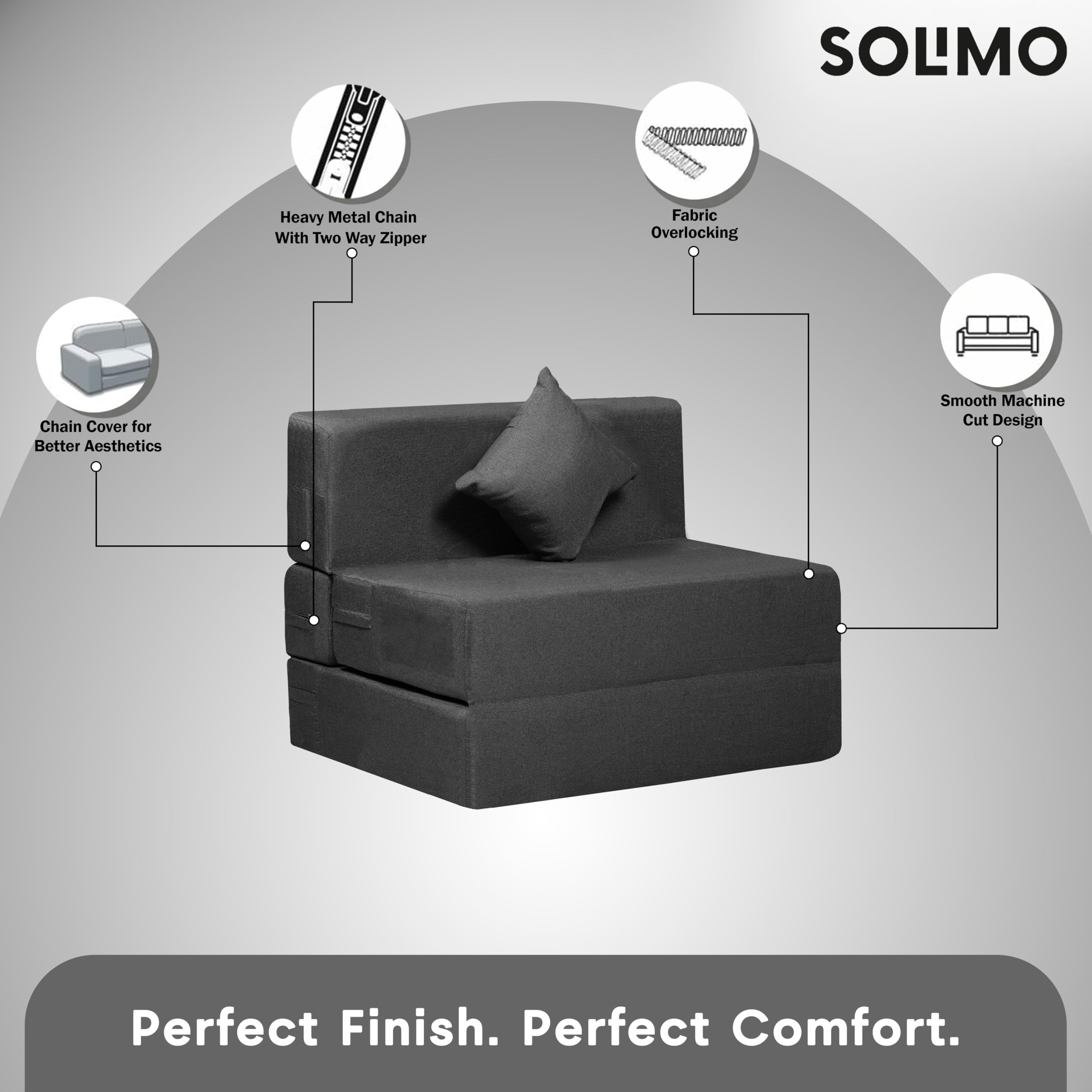 Amazon Brand - Solimo 1 Seater 3 * 6 Jute Fabric Washable Cover Sofa Cum Bed with 1 Cushion 1 Seater Double Foam Fold Out Sofa Cum Bed (Finish Color - Grey Delivery Condition - Pre-Assembled) 4
