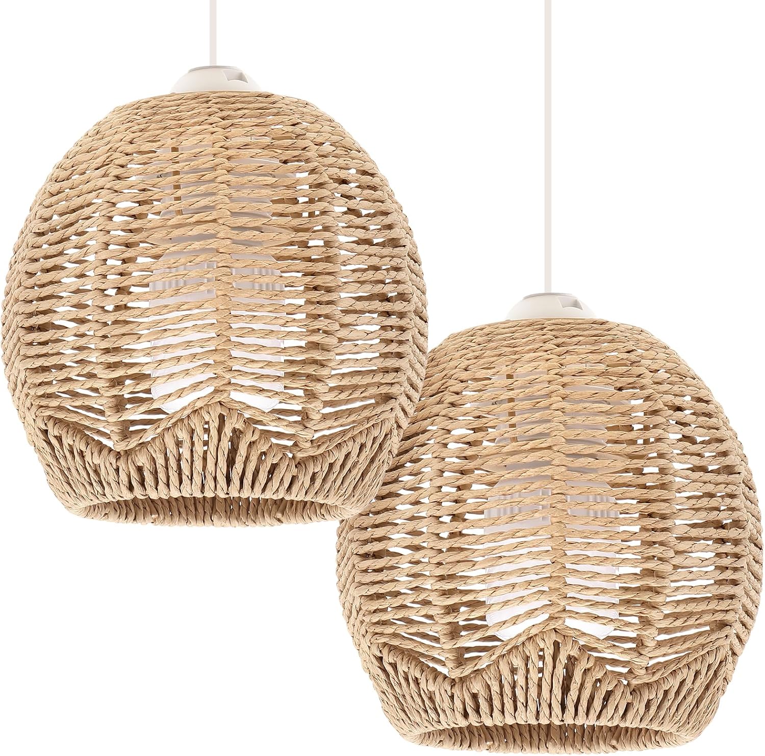 DOITOOL 2 Pcs Rattan Lamp Shade,5.9"W x 5.5"H Pendant Lamp Shade Farmhouse Lamp Shades,Boho Lamp Shades Replacement for Pendant Light Floor Lamps Chandelier Wall Sconces Light