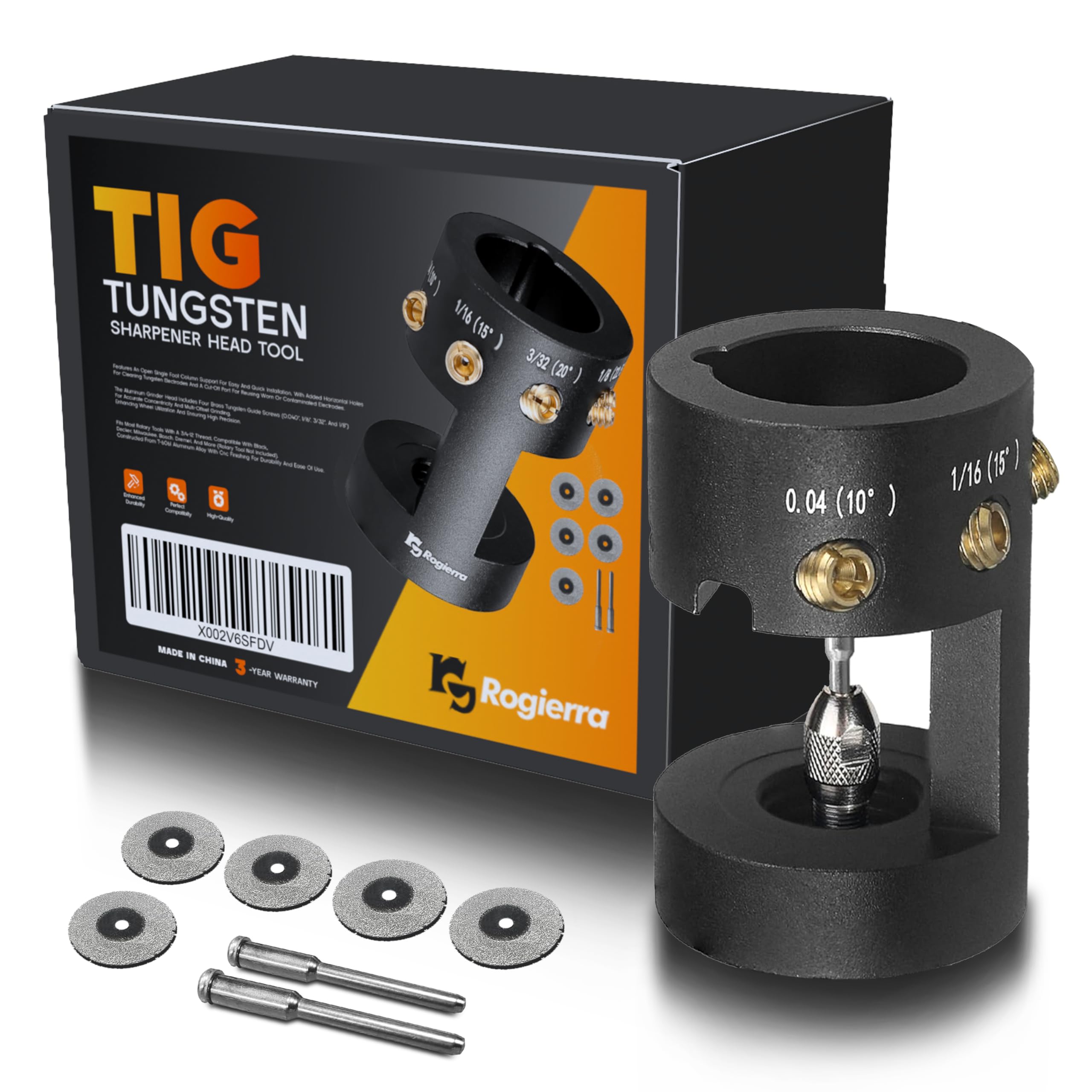 TIG Tungsten Electrode Sharpener Head Tool, Compatible with TIG Welding Tool, Multi-Angle with 4 Cut-Off Slot