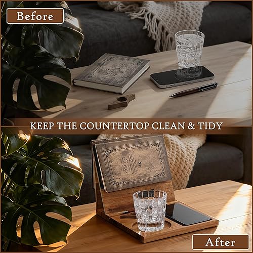 Miniatura 3 de Soporte para libros para reposo de lectura, soporte plegable de madera para libros con soporte para páginas de libros, tazas, iPad y soporte para