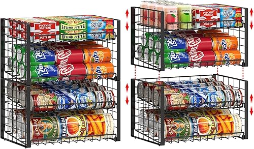 Miniatura 1 de Paquete de 2 organizadores apilables para latas para despensa, soporte ajustable para latas de alimentos enlatados, refrescos, bebidas,