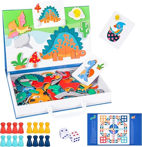 Miniatura 1 de Rompecabezas magnético de dinosaurios, juego de mesa Ludo, tablero de actividades Montessori para habilidades motoras finas, juguetes educativos