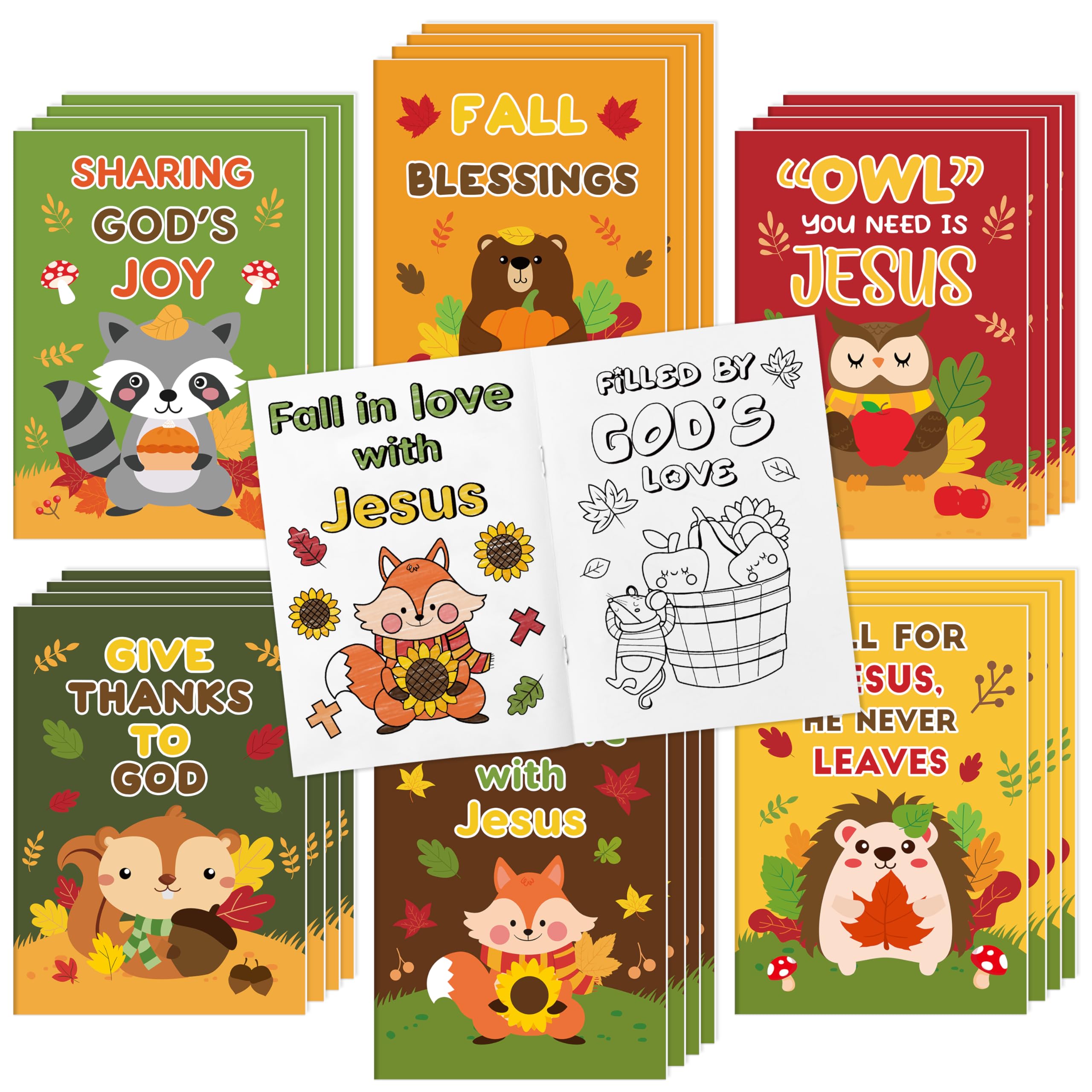 Libri da colorare a tema animali autunnali per bambini, 96 pezzi, mini libretto da colorare autunnale cristiano, libro da disegno artistico fai da te con scoiattolo riccio per bambini, Halloween