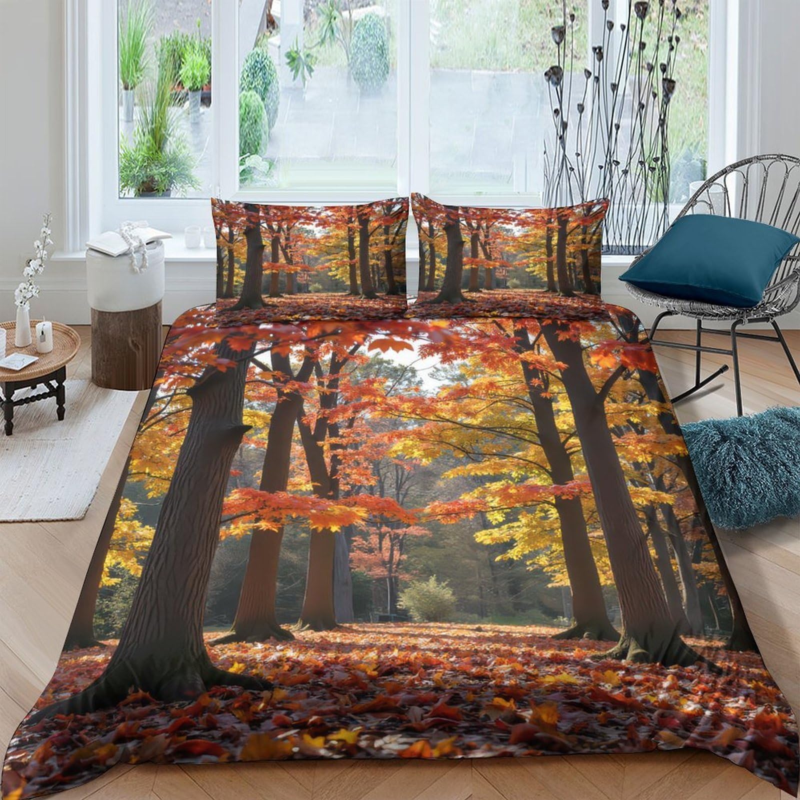 Ctjqhvkz Style-7 3D Printed Autumn Forest Fitted Sheet Microfiber Soft Breathable Woodland Path Mattress Cover For Bedroom Guest Room Decor Single（135X200cm）