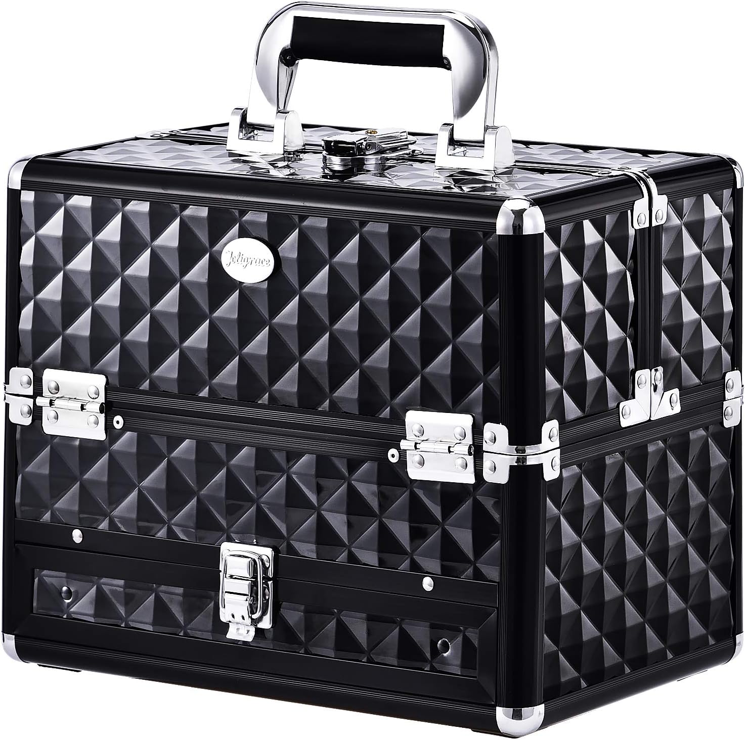 Joligrace Professional Makeup Case Cosmetic Box Beauty Organizer Portable Box 4 Trays with Drawer, Black