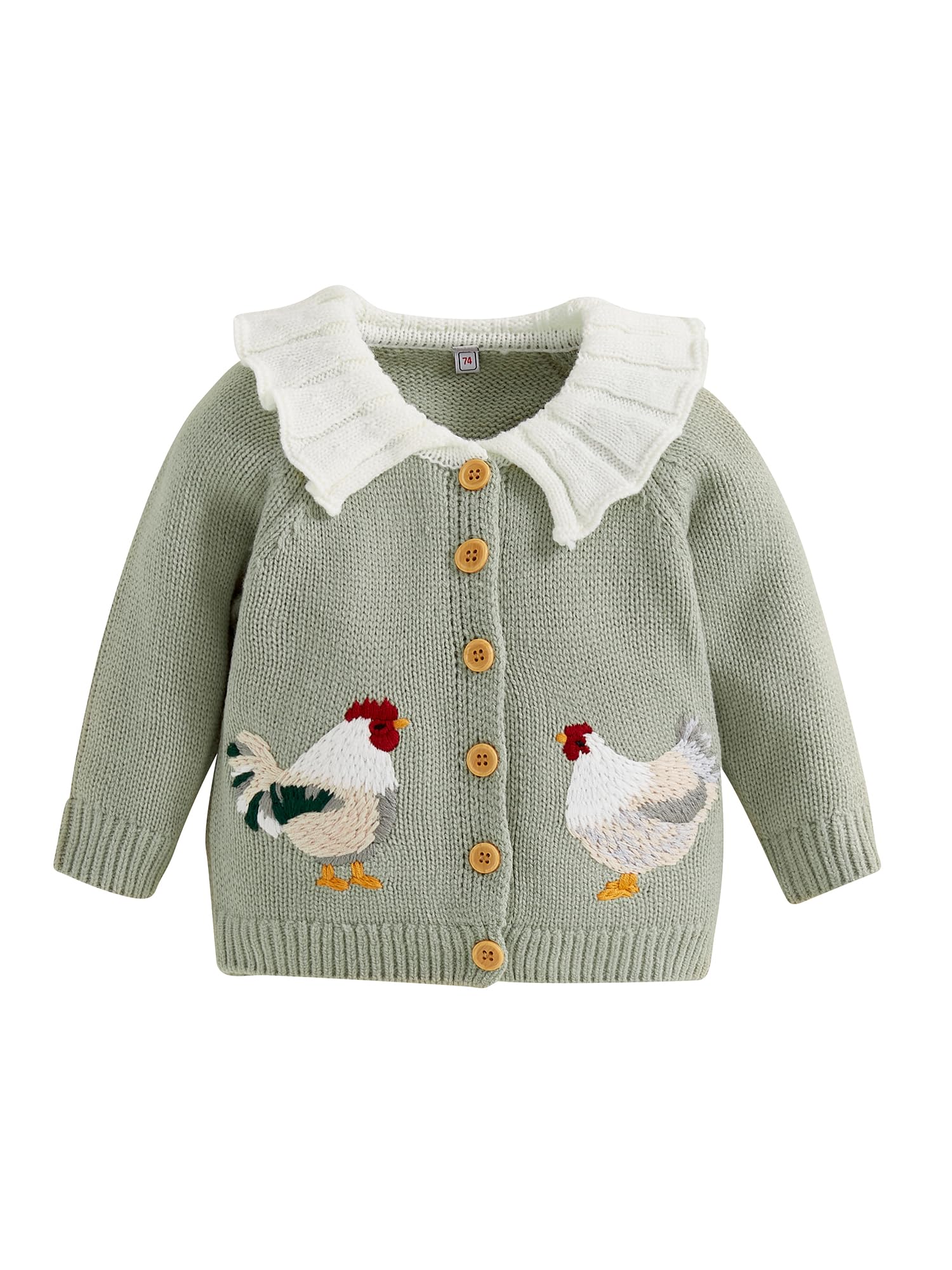 Sexy Outfit Cárdigan de Punto para niña, Bordado de Gallo, Cuello de muñeca, Manga Larga, con Botones, Chaqueta de Punto, Abrigo cálido para otoño e Invierno