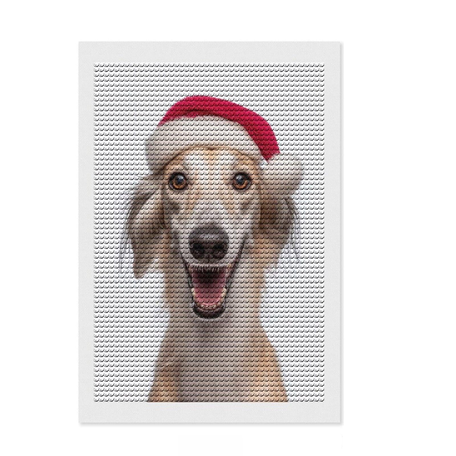 Junmoney Smiling Saluki Dog with Santa Hat Full Drill Diamond Painting Kit 8"x12", Bedroom Decor, for Craft Lovers, Mindful Craft Activity, Birthday Gift