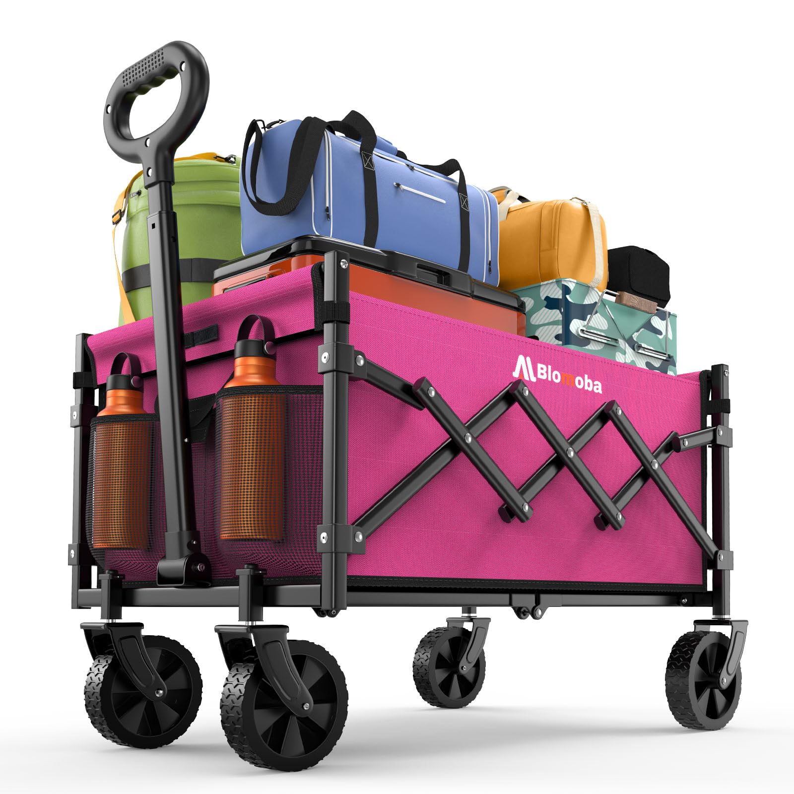 Blomoba Folding Wagon Cart with Wheels, 220lbs Utility Wagon Cart, Pink
