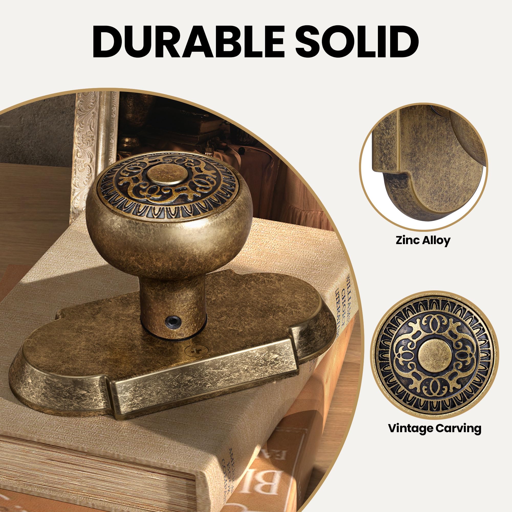 Antique Brass Door Knobs - Vintage Style -4
