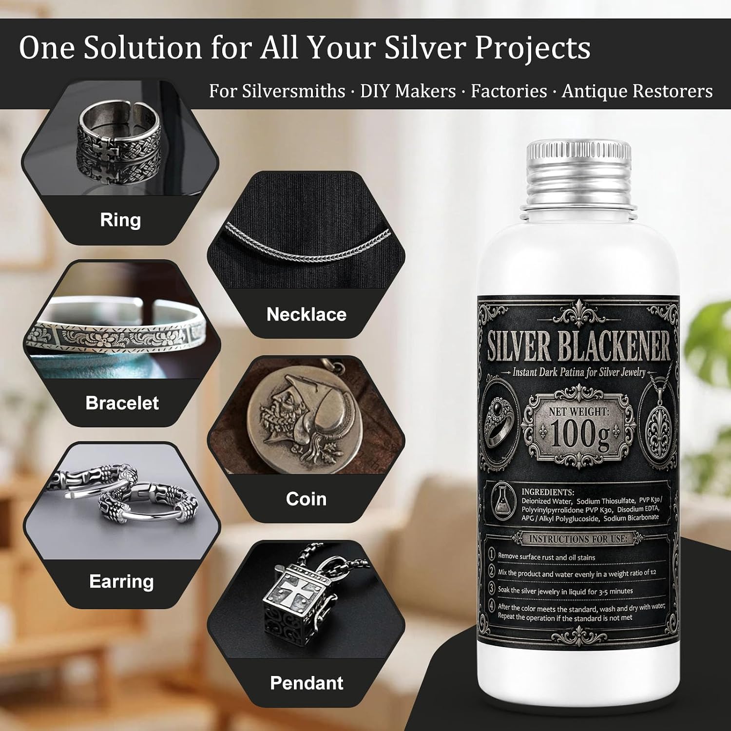 Silver Oxidizer Solution-Silver Black for Antiquing & Patina Finish