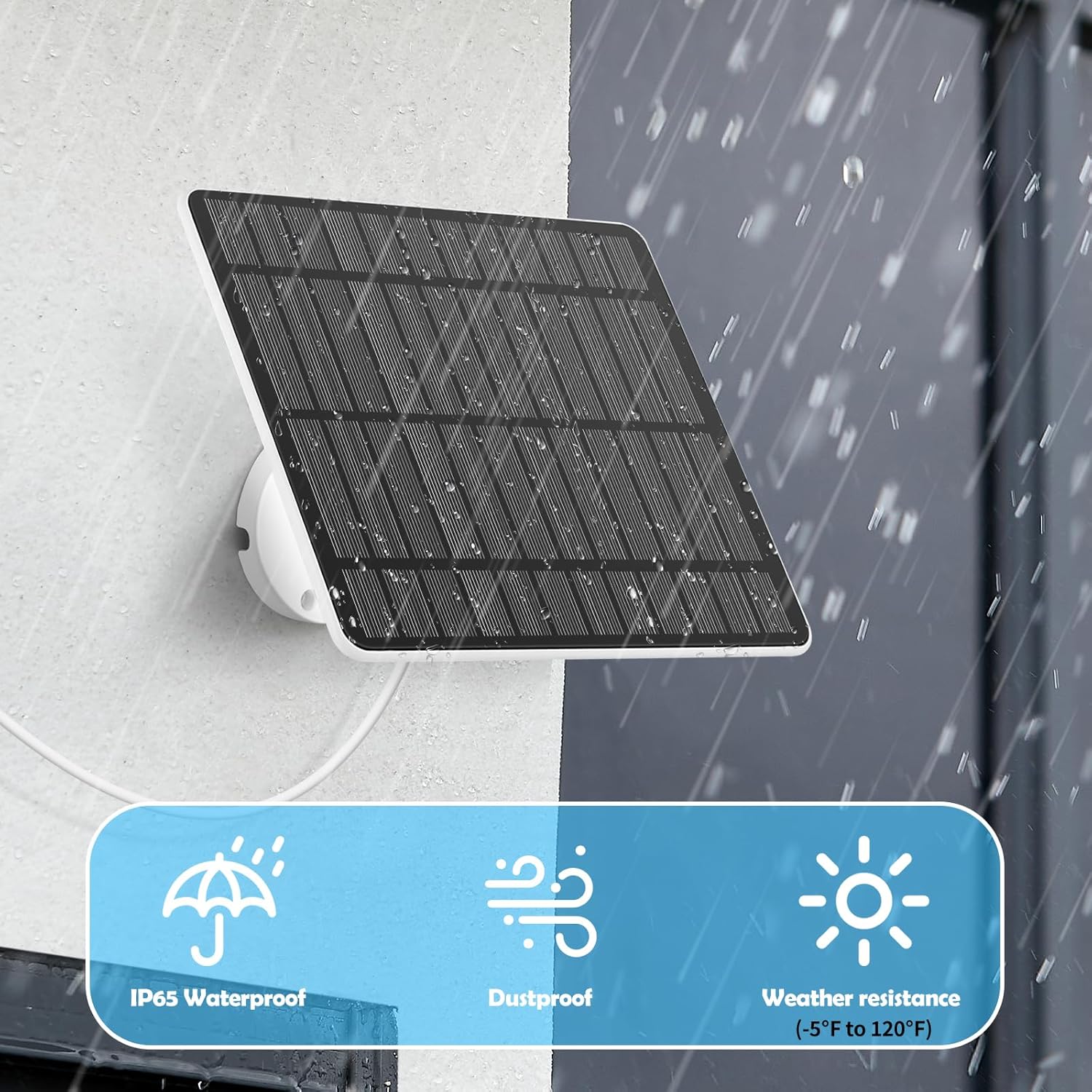 5 W Solar Panel for Outdoor Surveillance Camera, Solar Module Compatible with Ring Spotlight Camera, Battery/Stick Up Cam Battery, Barrel Plug to USB-C Adapter, 4 m Cable, IP65 Waterproof