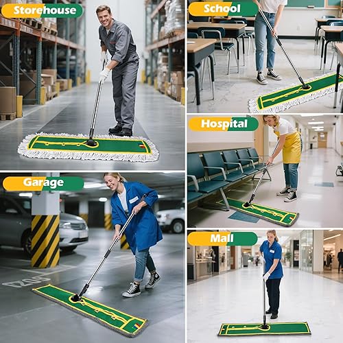 Miniatura 6 de MASTERTOP - Mopa de polvo comercial de 42 pulgadas para limpieza de suelos, trapeador plano grande con mango largo, escoba de barrido con 2
