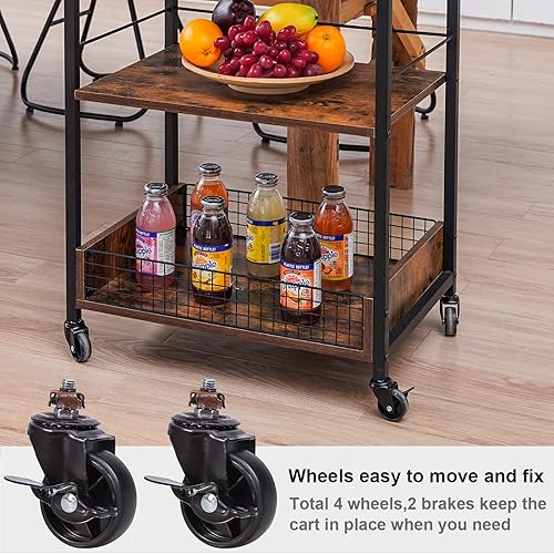 Miniatura 5 de X-cosrack Carrito de bar, carritos de cocina con ruedas para el hogar, carrito de almacenamiento con ruedas y asa, gabinete de licor de estilo