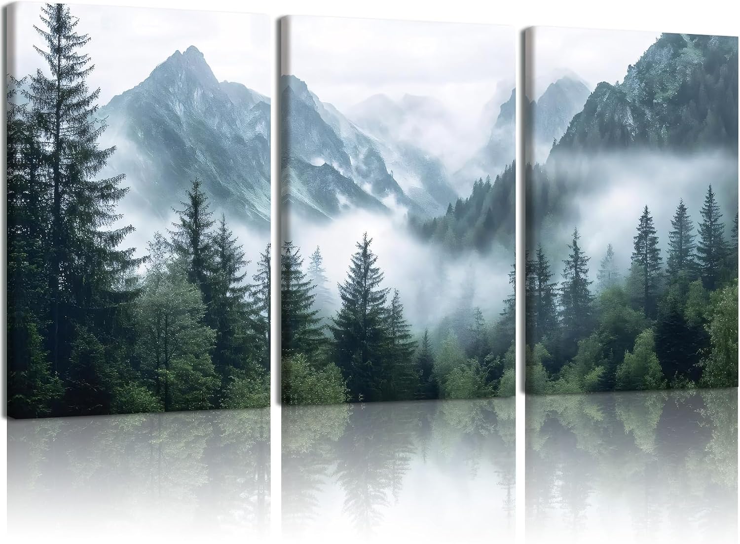 NCCXNCC 3Pcs Misty Forest Canvas Wall Art Natural Landscape Wall Decoration Paintings Nordic Misty Artwork Pictures Pine Tree Landscape Posters Print Living Room Bedroom Home Decoration 12x16 inch