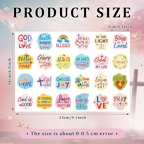 Miniatura 2 de Landhoow 240 tatuajes cristianos temporales para niños, tatuajes religiosos con purpurina dibujada por niños en forma de fe cristiana en forma de