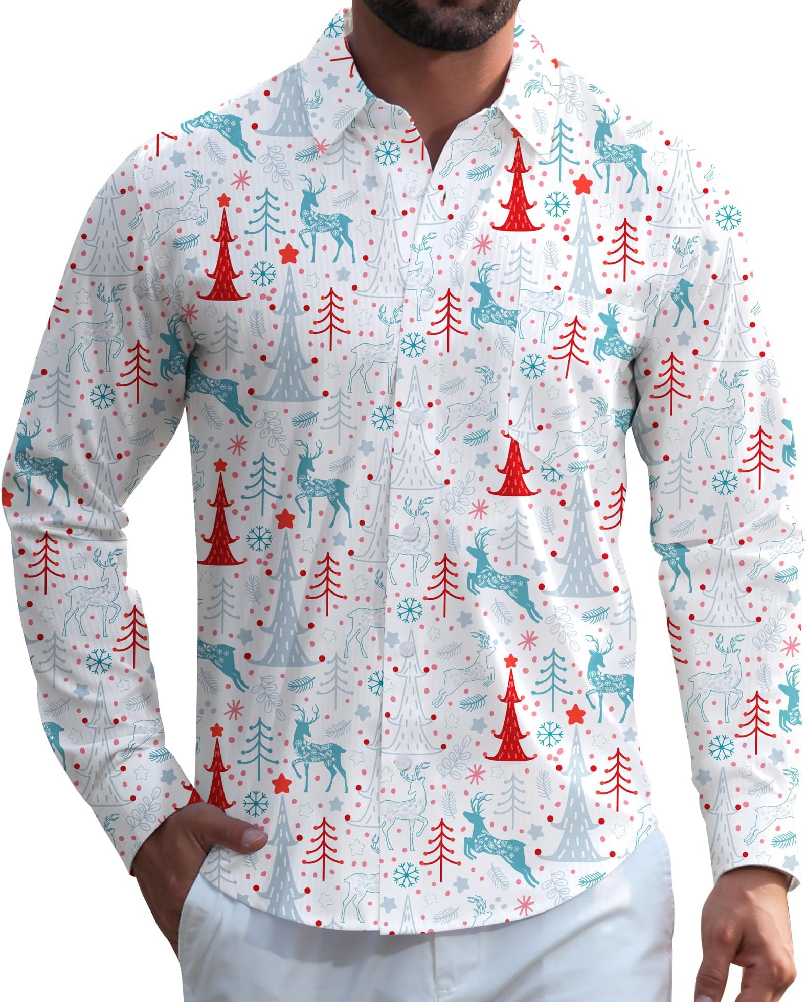 Men's Shirts Long Sleeve Floral Shirts Business Casual Work Button Down Dress Shirts with Pocket