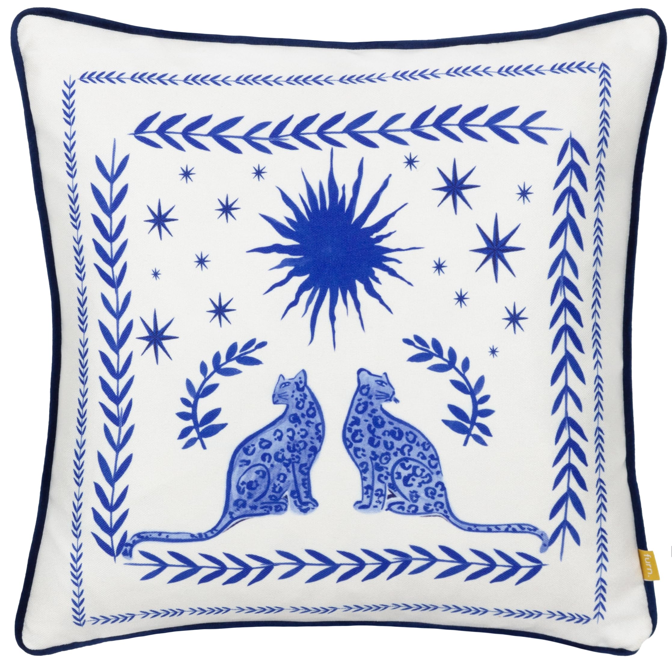 Furn. Frieze Piped Velvet Cushion Cover Cobalt/White