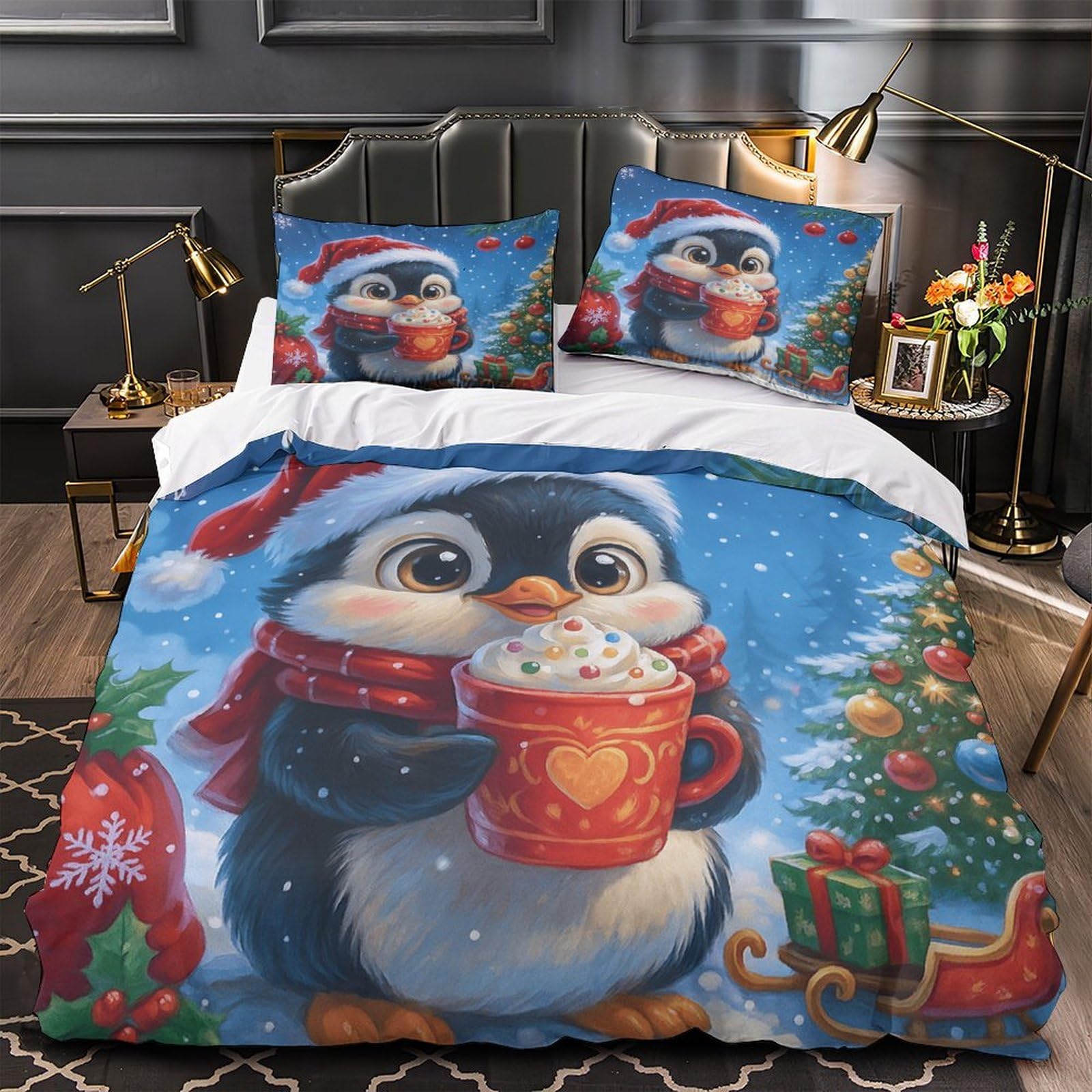 Parure de lit GNOME de Noël en microfibres 3D housse de couette festive King 220x240cm