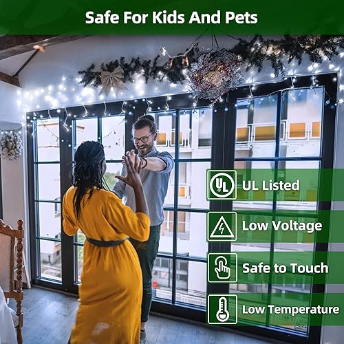 Miniatura 4 de 1620 luces LED de Navidad de carámbano de 164 pies, 360 gotas, impermeables, luces de Navidad para exteriores, 12 modos, temporizador, luz LED