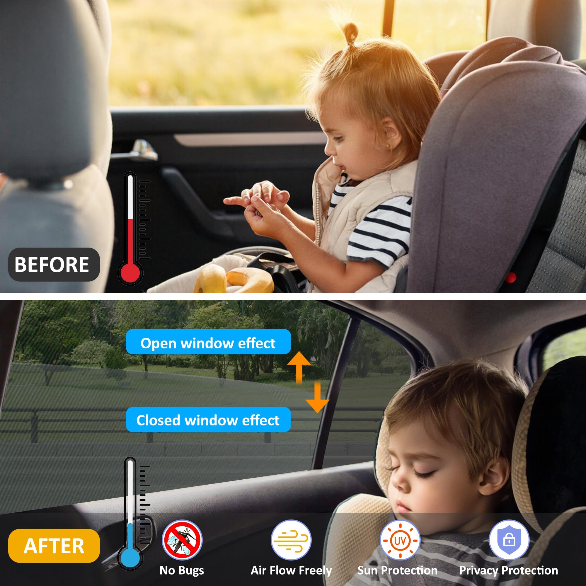 Car Window Shades for Baby Universal Stretch Car Window Sunshade, Breathable Cars Sun Shades with UV Protection - Image 2