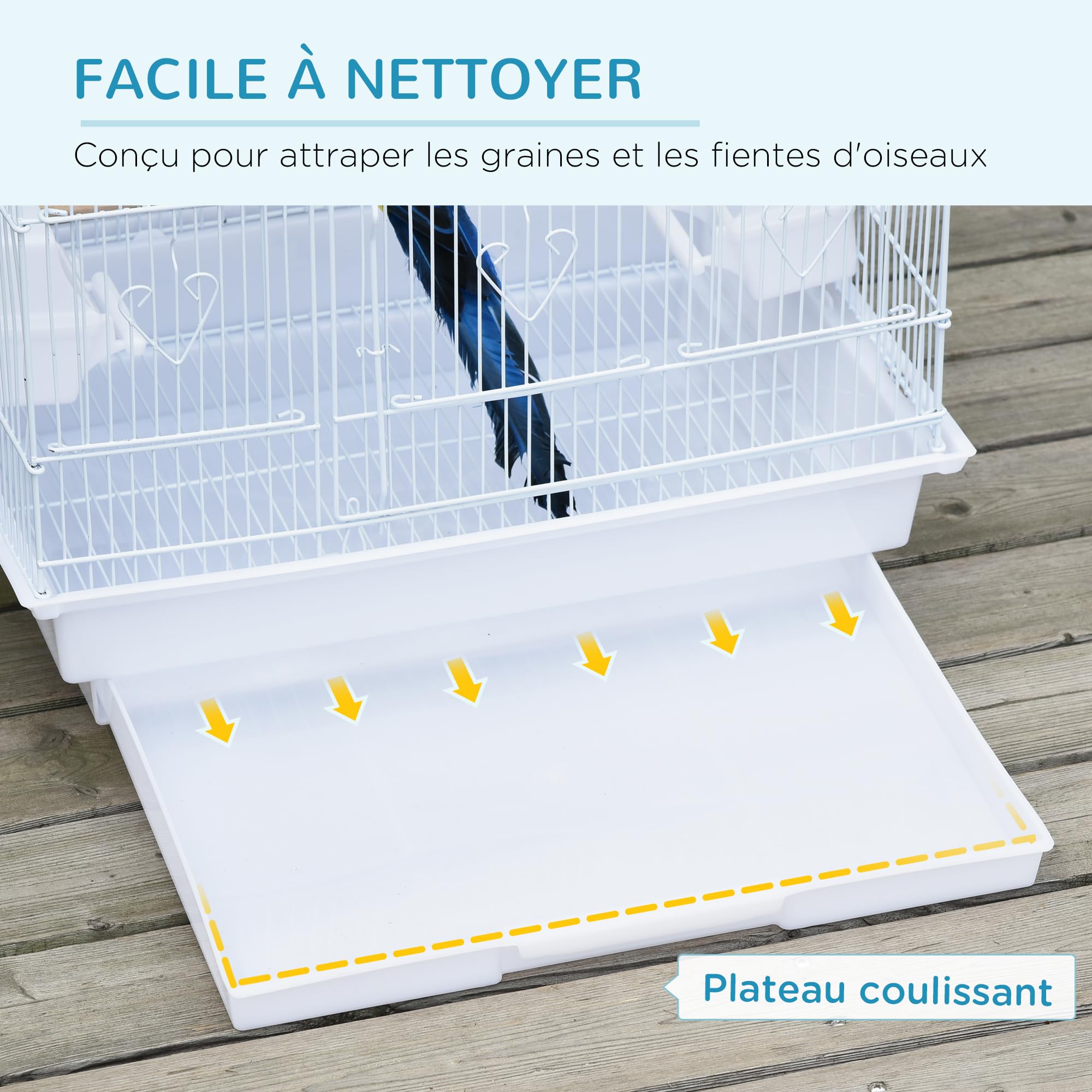 Pawhut Cage à Oiseaux Volière avec Mangeoires Perchoirs Plateau Amovible 46,5 x 35,5 x 92 cm Blanc