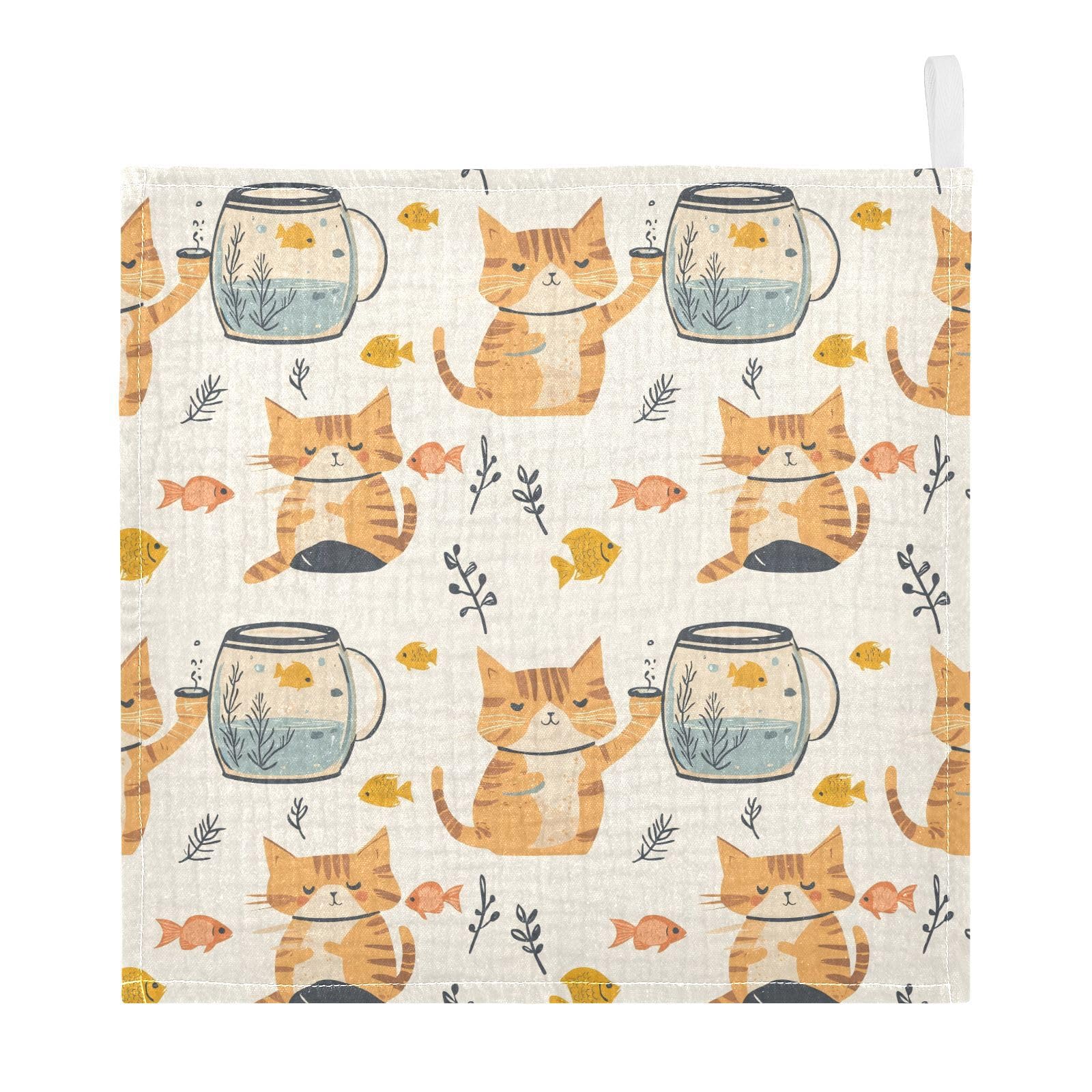 vvfelixl Baby Muslin Washcloths Cat Hold Fish Tank Baby Burp Cloths Cotton Babys Face Towel for Newborn Infants Boys Girls Soft and Absorbent 11.8 X 11.8 in, 3 Pack
