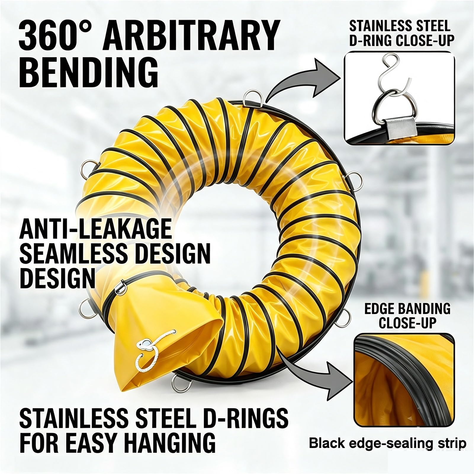 Tubo di Ventilazione Ignifugo, Tubo Soffiatore Telescopico | Resiste fino a 120°C | Piegatura 360° | Anelli a D per facile sospensione senza perdite(L8m/26.2FT,Id(A)950mm/37.4in)