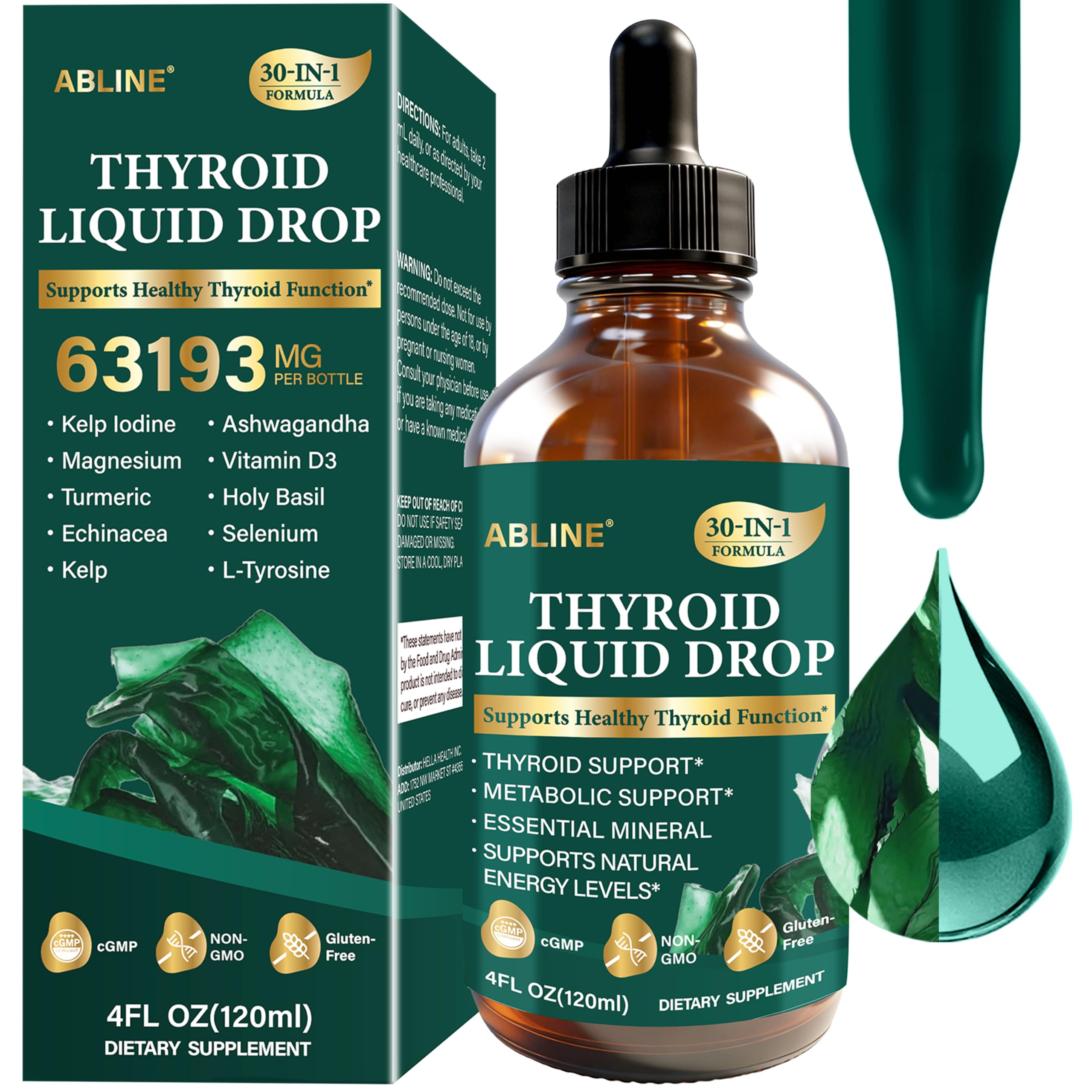 Liposomal Thyroid Support Drops, 30-in-1 Kelp Iodine, 4oz 60-Day Supply