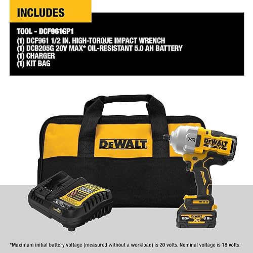 Miniatura 2 de DEWALT Kit de llave de impacto inalámbrica de 20 V MAX, anillo de cerdo de 12 pulgada, batería y cargador incluidos (DCF961GP1)