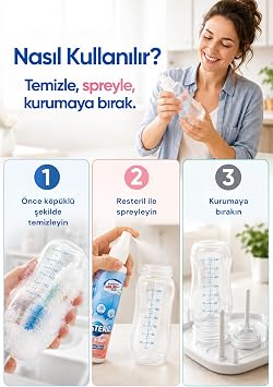Resteril Biberon Temizleyici Alkolsüz Durulanmayan Saf Hipokloröz Biberon Sterilizatör Emzik Süt Pompası Hijyen Spreyi Bebek Dezenfektan Sprey Baby Kids 200ml