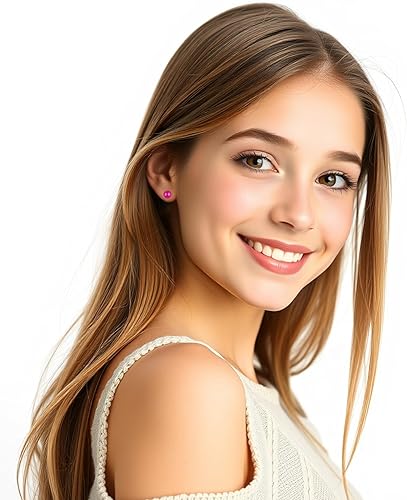 Miniatura 5 de Glow-in-the-Dark 5mm Round Stainless Steel Stud Earrings for Women, Teens & Girls - Hypoallergenic, Flat Back Earrings, Handmade in Italy, Jewelry