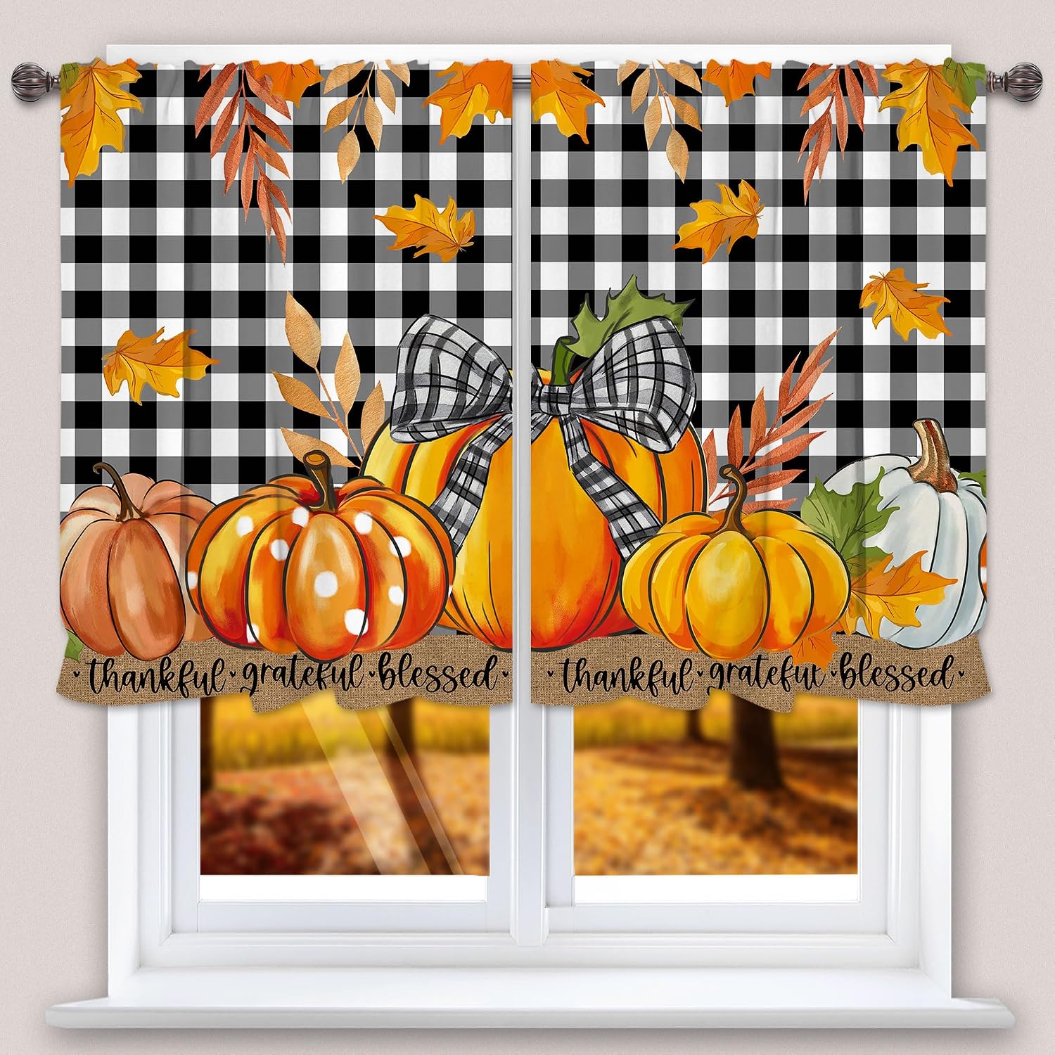3 Piece Pumpkin Kitchen Curtains and valances Set Cafe Curtains image 2
