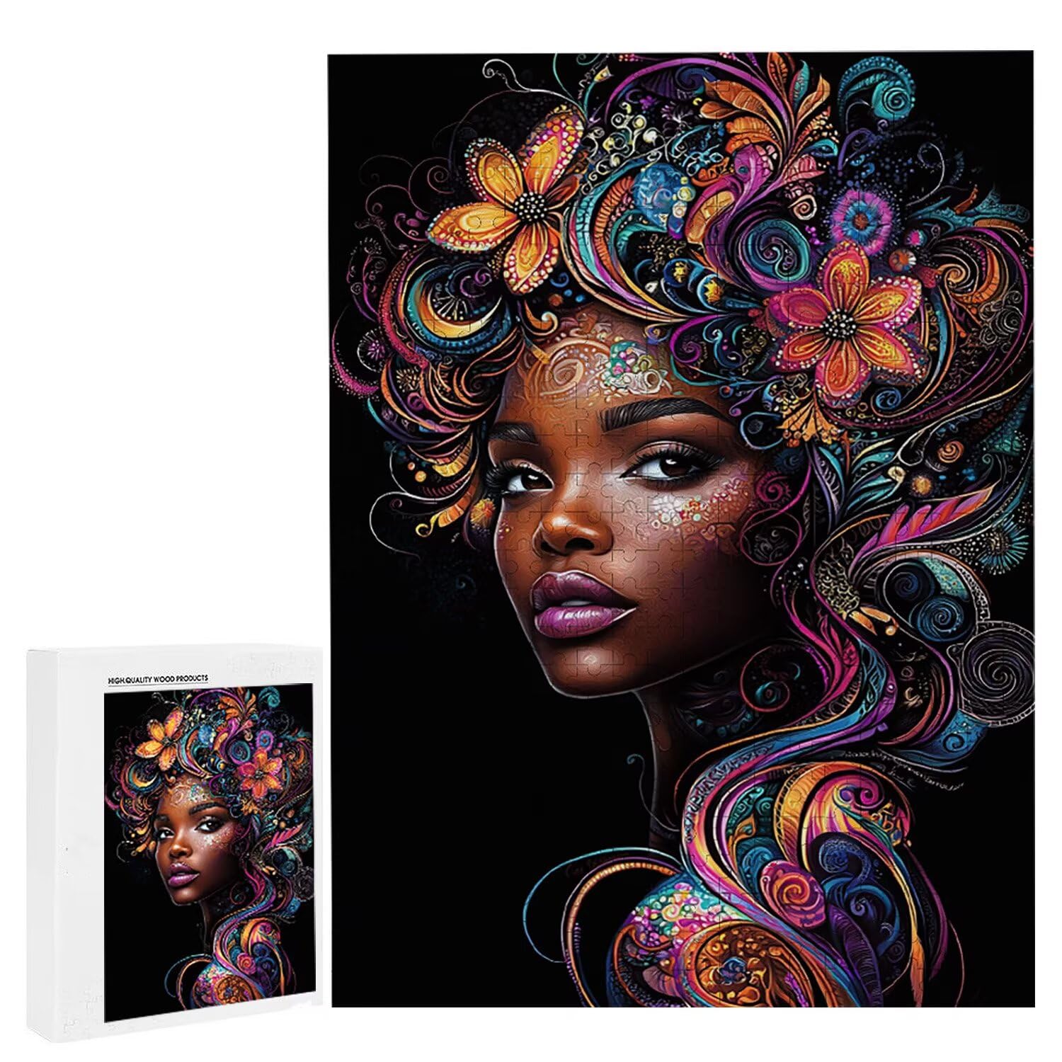 Puzzle dla dorosłych, 1000 sztuk, czarna kobieta, 1000 elementów, puzzle dla dorosłych, gra edukacyjna, 76 x 50 cm, odpowiednie do dekompresji i dekoracji ścian pokoju, prezenty j-318