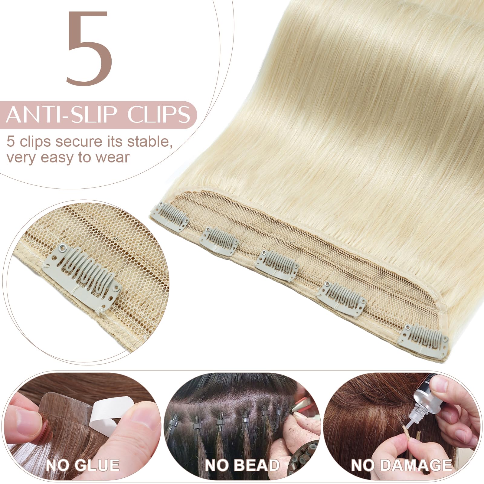 20 inches SEGO One Piece Hair Extensions Clip in Human Hair [#1B Natural Black] Real Remy Hairpieces for Women 3/4 Full Head Straight Invisible (50g) — view 69