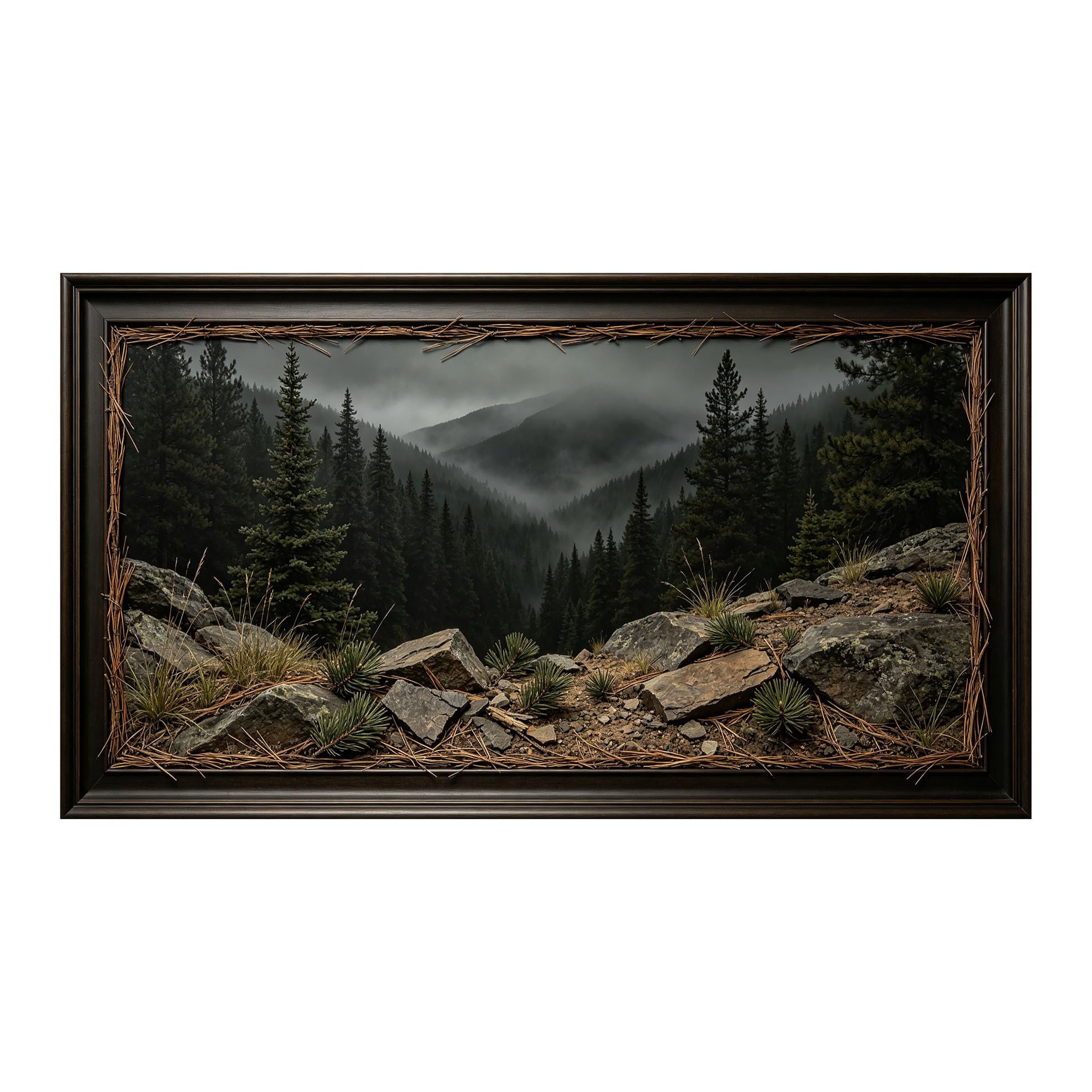 Yzpallescene 3D Framed Wall Art 50cm×100cm Misty Mountain Forest Landscape Panoramic Realistic Nature Large Size SelfAdhesive Removable Wall Decor Prints Artwork for Living Room Bedroom Office
