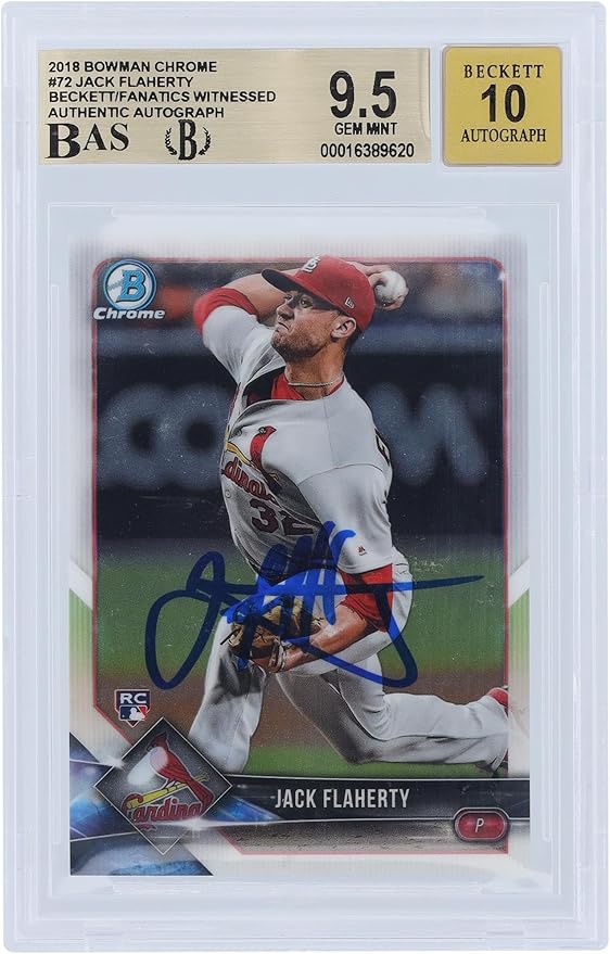 Jack Flaherty St. Louis Cardinals Autographed 2018 Bowman Chrome #72 Beckett Fanatics Witnessed Authenticated 9.5/10 Rookie Card - Baseball Slabbed Rookie Cards