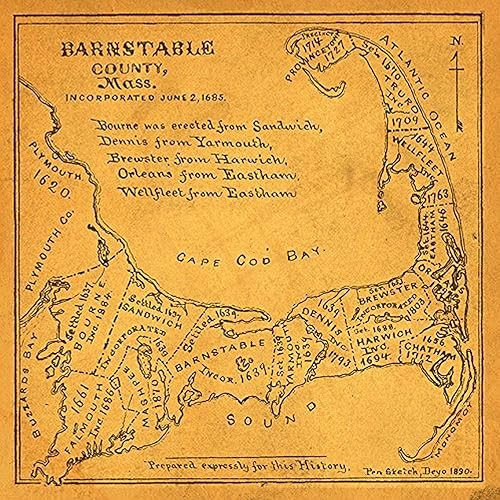 Buyartforless Póster vintage del mapa del condado Barnstable Cape Cod Mass 12.0 x 12.0in, fabricado en los Estados Unidos