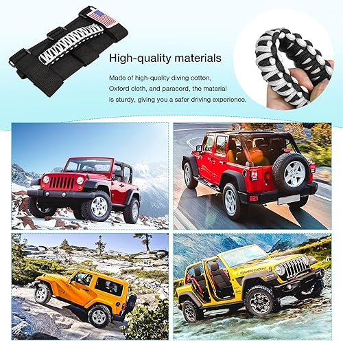 Miniatura 5 de GAIZON Paquete de 4 asas de agarre para barra de rollo con diseño de bandera de EE. UU. de paracord, reemplazo para Jeep Wrangler YJ TJ JK JL,