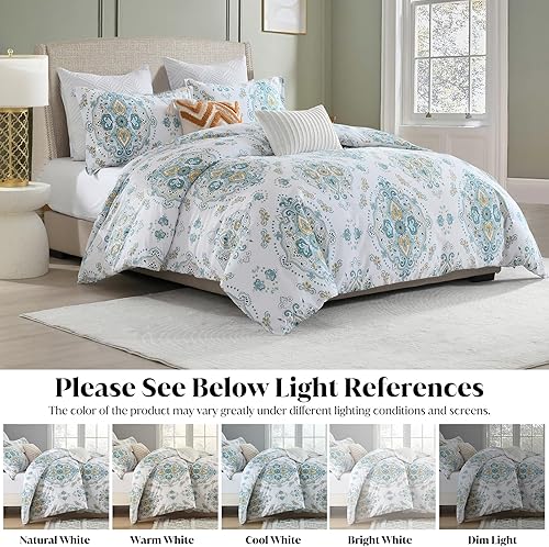Vista 47 de Y-PLWOMEN Funda de edredón tamaño Queen, funda de edredón 100% algodón, tamaño Queen, juego de funda de edredón de 3 piezas con patrón de medallón