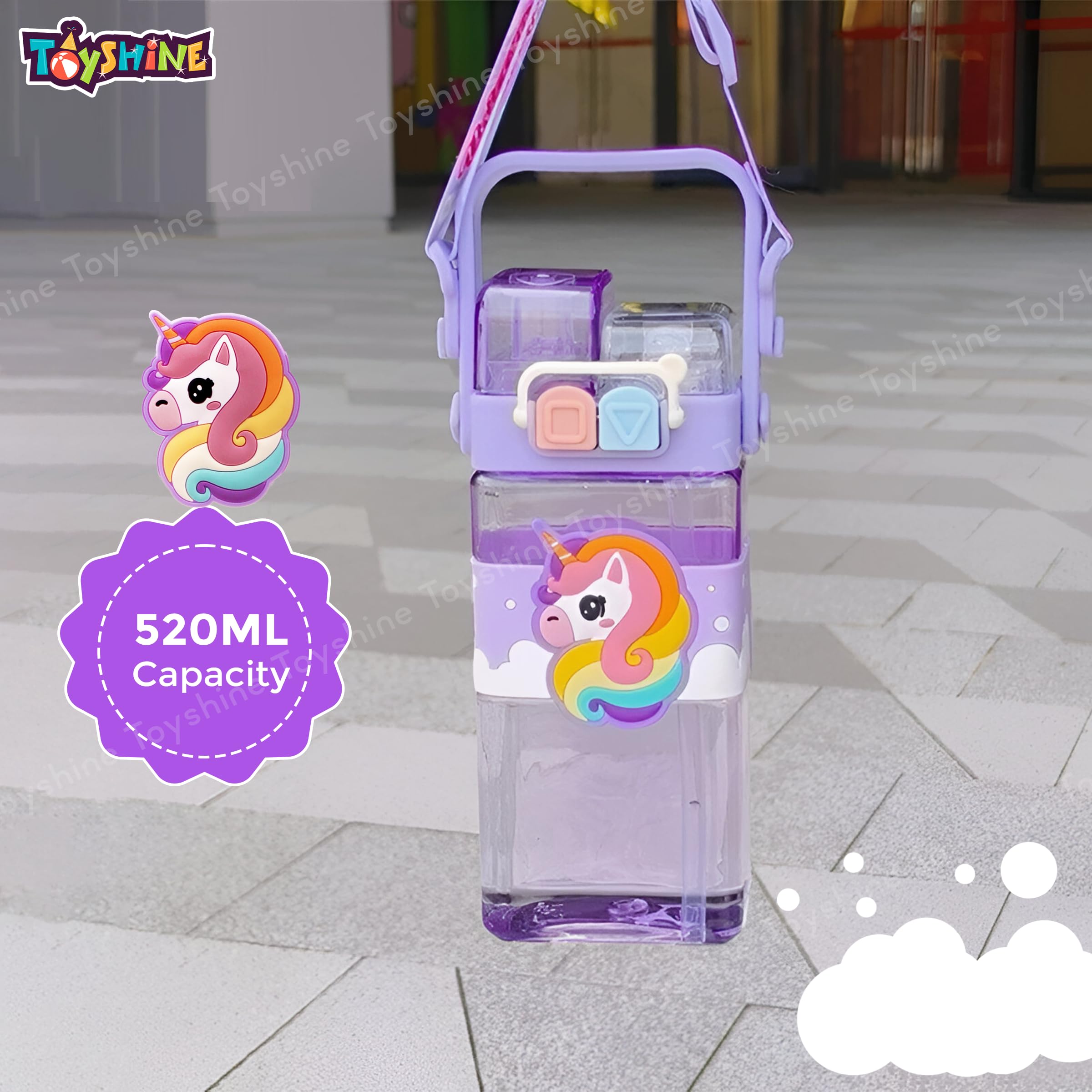 Toyshine 520ML Unicorn Theme BPA Free Water Bottle with Dual Cap | Double Drinking Straw Cup | Leak-Proof | Strap & Carry Handle | Portable Handheld Kids Tumbler Perfect for Travel Picnic Sport School - Image 5 thumbnail