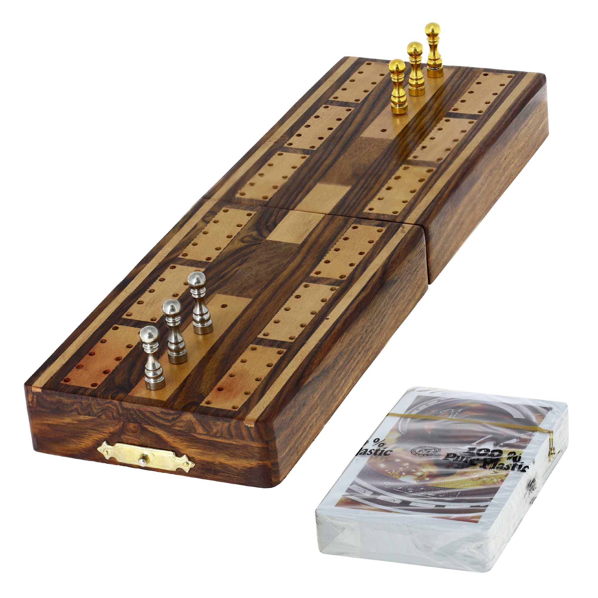 Buy Ajuny Traditonal Wooden Cribbage Board Game with Metal Pegs and