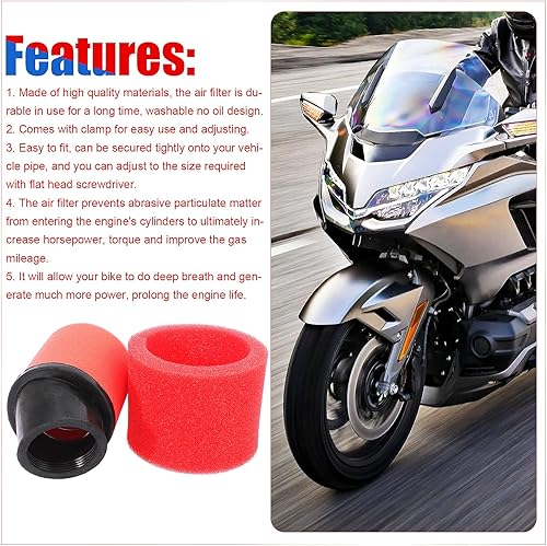Miniatura 5 de Filtro universal de 1.65 pulgadas de alto rendimiento de doble espuma en ángulo rojo compatible con Kawasaki KH400 125cc 150cc 200cc 250cc GY6