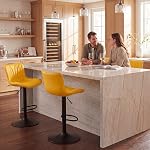 YOUNUOKE Bar Stools Set of 2, Swivel Counter Height BarStools with Mid Back, Adjustable Faux Leather Modern Tall Bar Chairs for Kitchen Island, Yellow