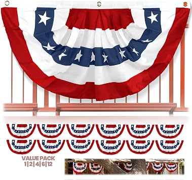 Anley US National Pleated Fan Flag, 1.5x3 ft American Bunting Flag Patriotic Stars & Stripes - Sharp Color and Fade Resistant - Canvas Header and Brass Grommets - United States 1.5 x 3 Feet Half Fan Banner