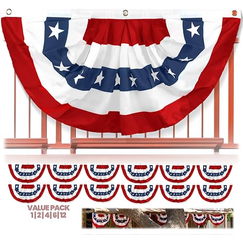 Anley US National Pleated Fan Flag, 3x6 Feet American Bunting Flags Patriotic Stars & Stripes - Sharp Color and Fade Resistant - Canvas Header and Brass Grommets - United States 3 x 6 Feet Half Fan Banner